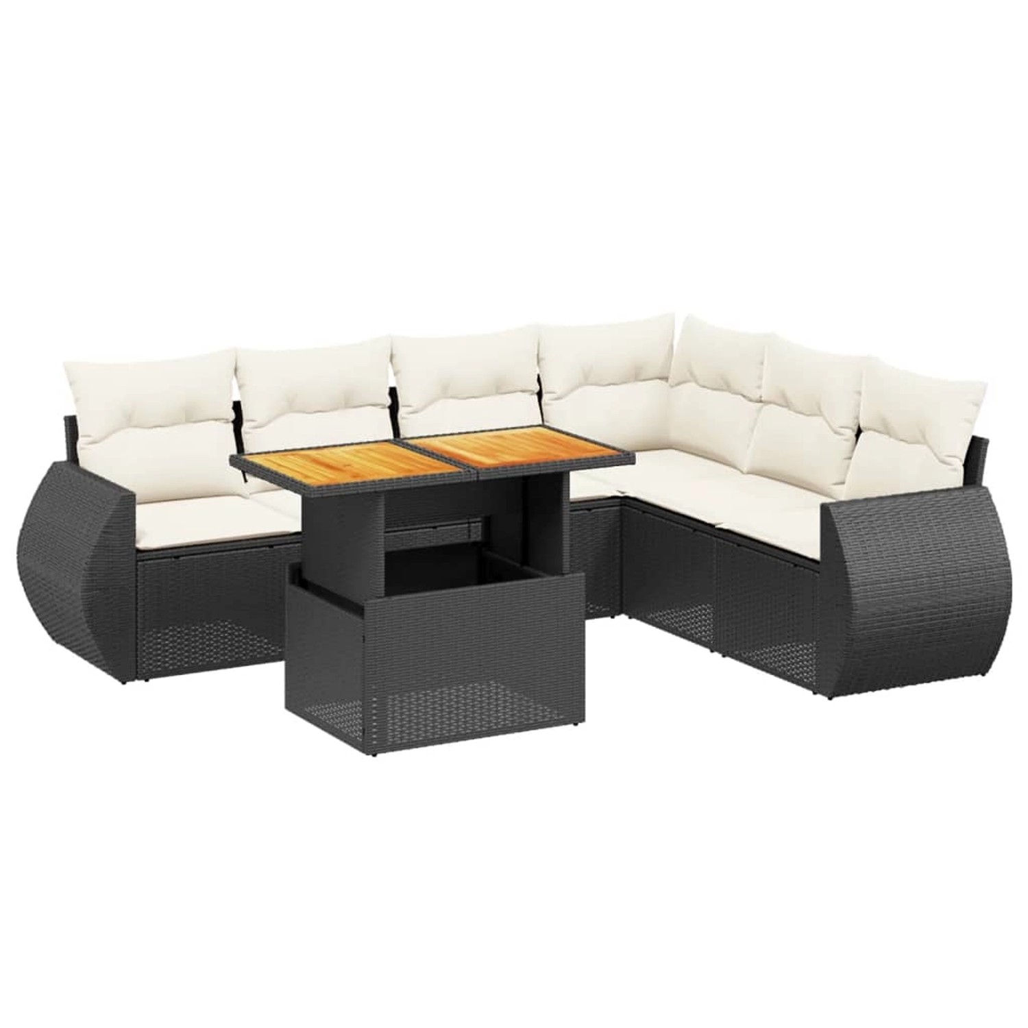 vidaXL 7-Tlg Garten-Sofagarnitur mit Kissen Schwarz Poly Rattan 3272211 günstig online kaufen