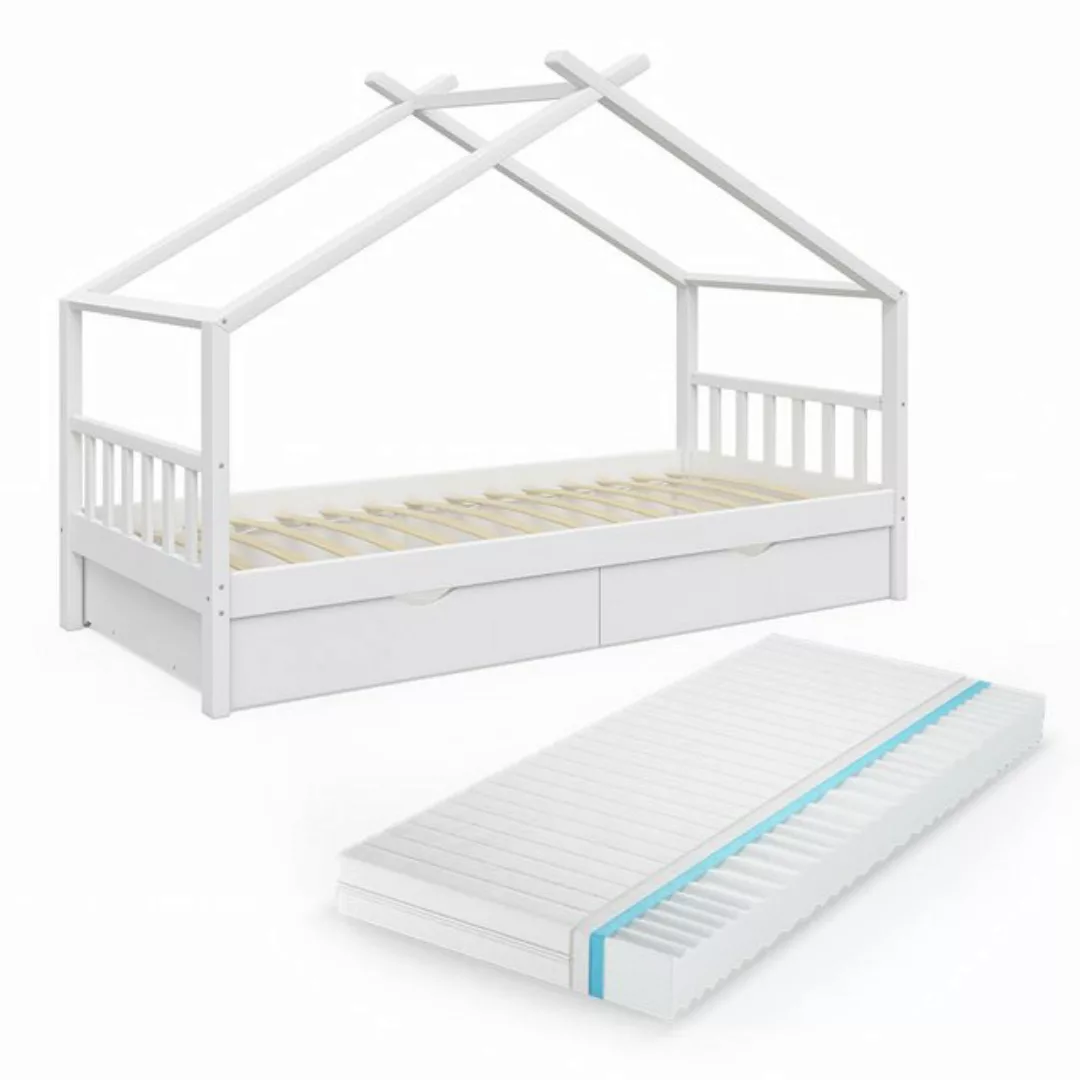 VitaliSpa® Hausbett Design, Weiß, 90x200 cm mit 2 Schubladen und Matratze günstig online kaufen
