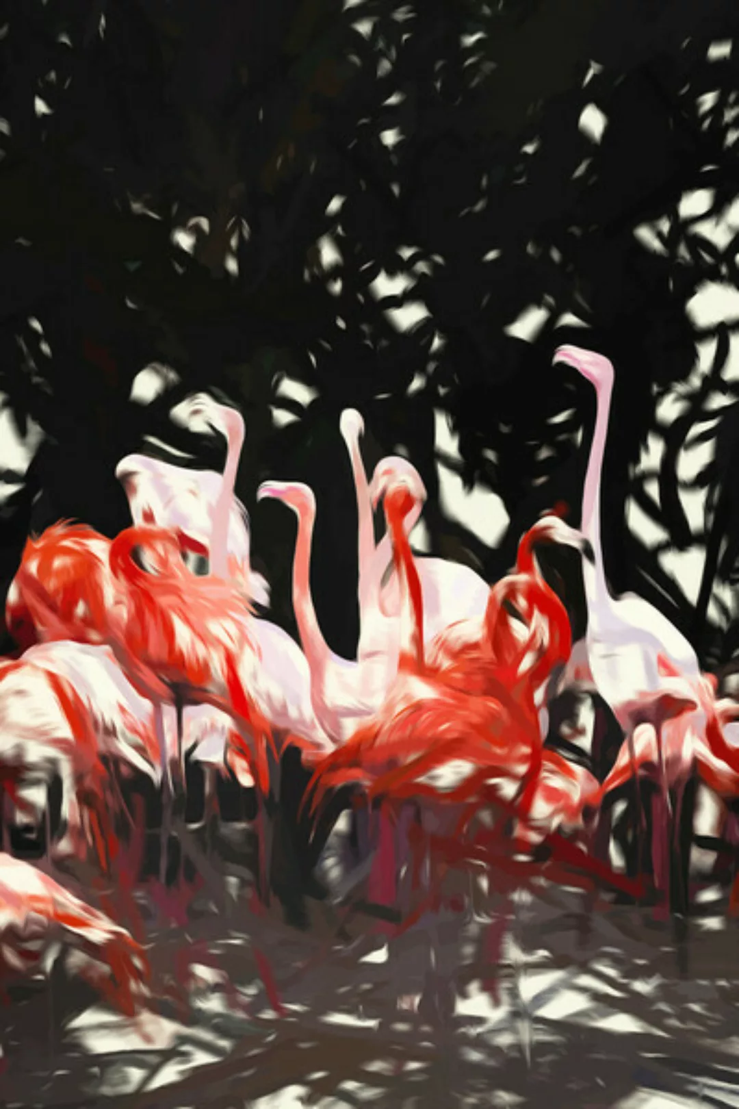 Poster / Leinwandbild - Flamingoes Under The Banyan Tree günstig online kaufen
