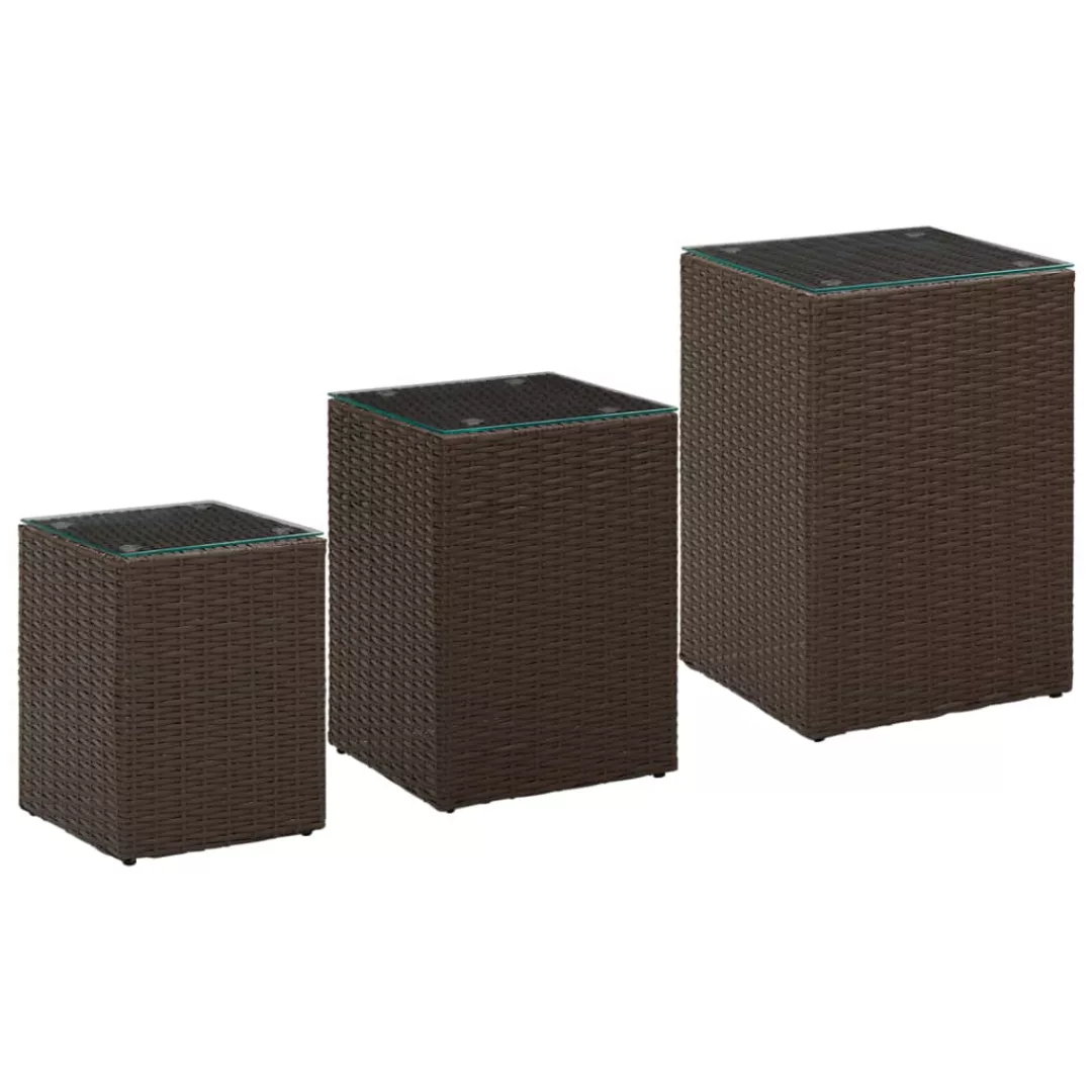 Beistelltische 3 Stk. Mit Glasplatten Braun Poly Rattan günstig online kaufen