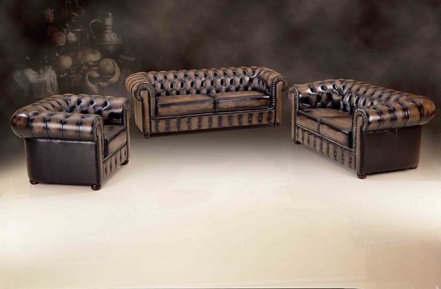 Salottini Polstergarnitur Chesterfield Sofagarnitur Bolton Leder 3/2/1 Brau günstig online kaufen