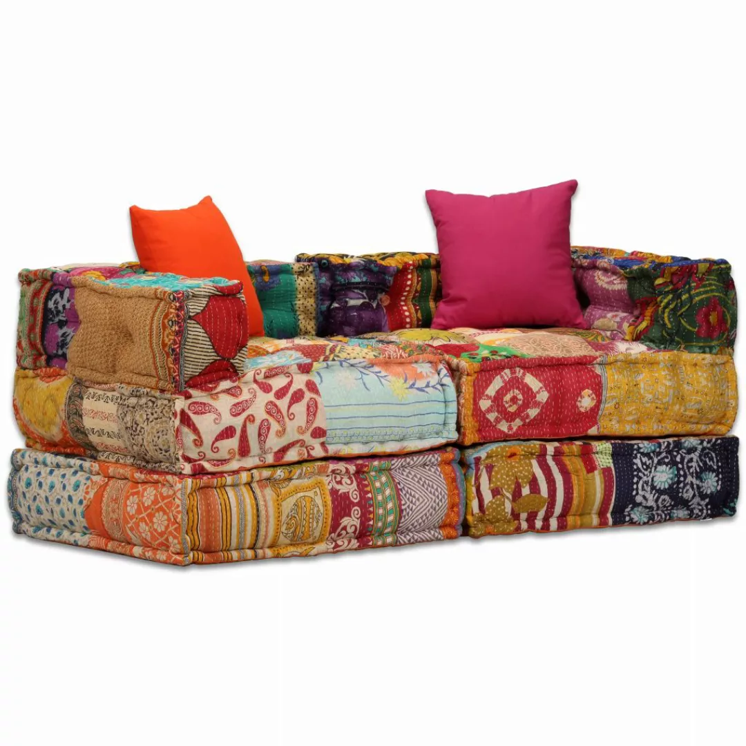 vidaXL Pouf, 2-Sitzer Modularer Pouf Patchwork günstig online kaufen