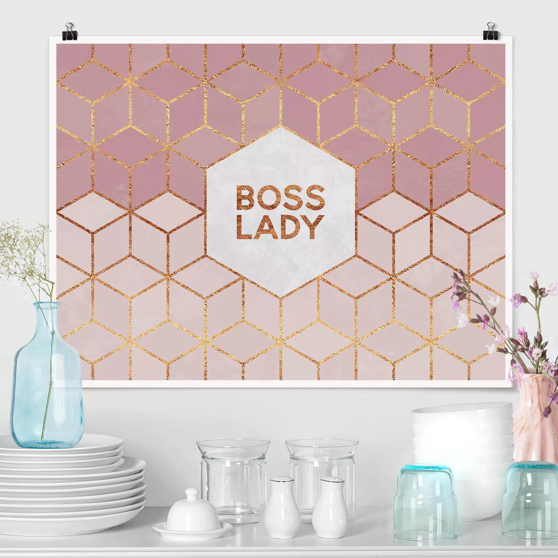 Poster Abstrakt - Querformat Boss Lady Sechsecke Rosa günstig online kaufen