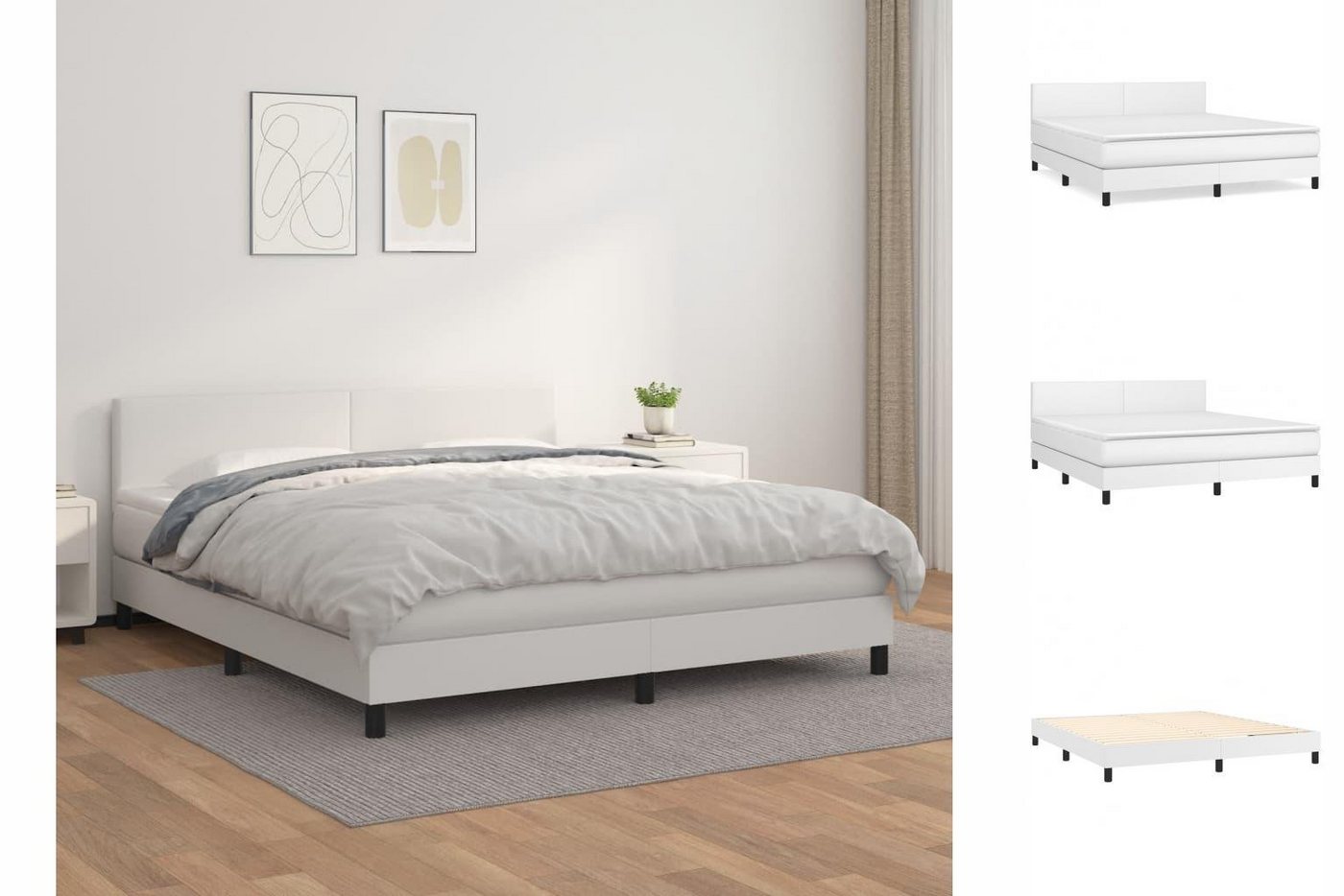 vidaXL Bettgestell Boxspringbett mit Matratze Weiß 160x200 cm Kunstleder Be günstig online kaufen