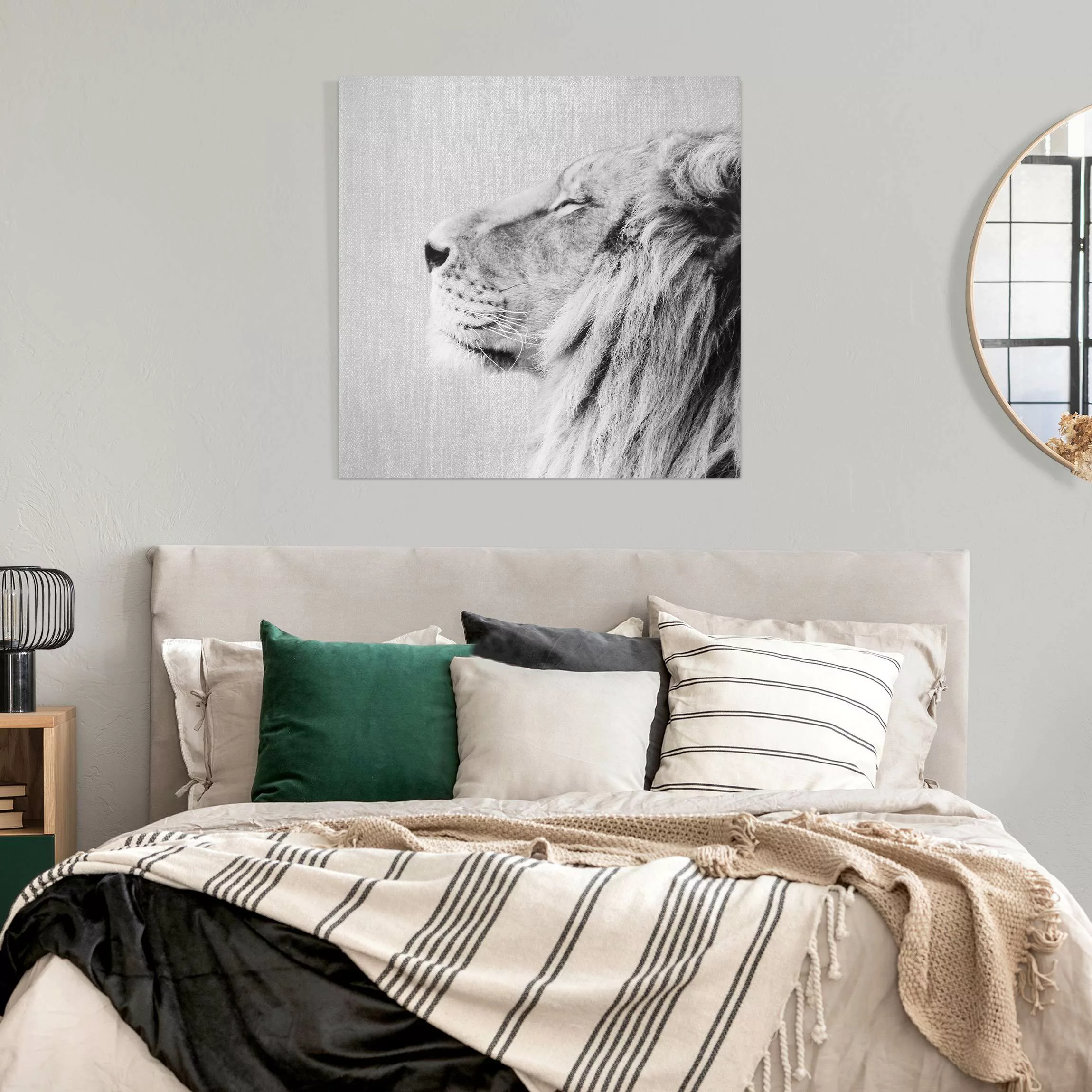 Leinwandbild Löwe Leopold Schwarz Weiß günstig online kaufen