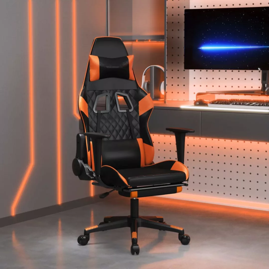 Vidaxl Gaming-stuhl Mit Massage & Fußstütze Schwarz Orange Kunstleder günstig online kaufen