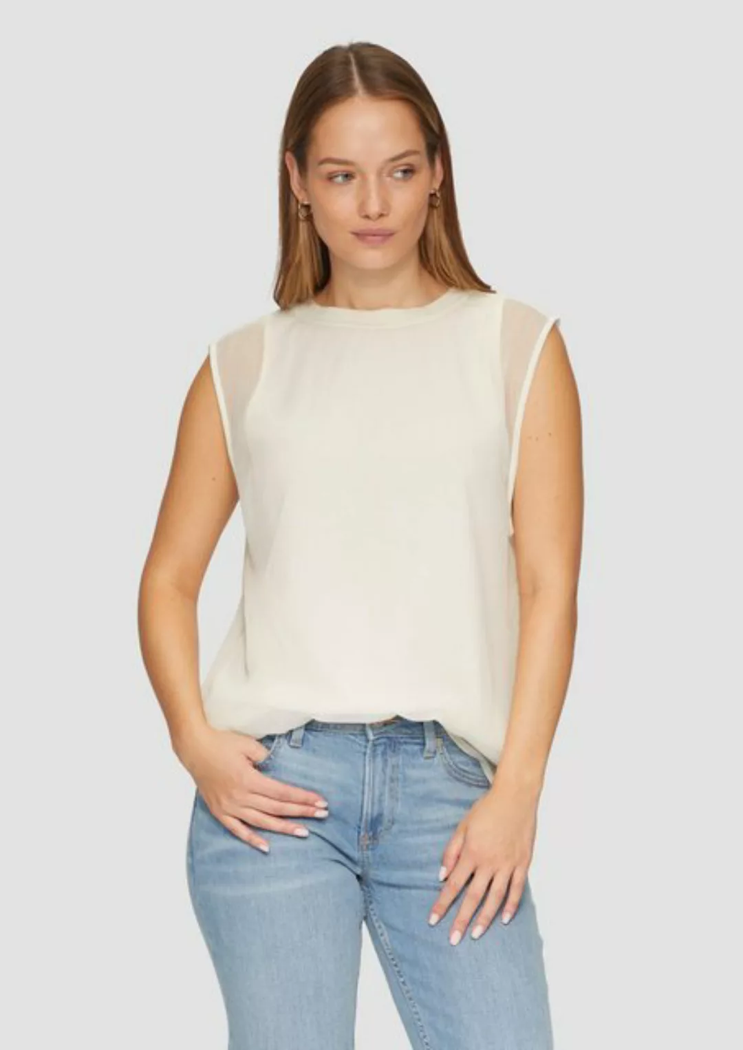 QS Blusentop Ärmellose Chiffon-Bluse mit Jerseyfutter Ziernaht günstig online kaufen