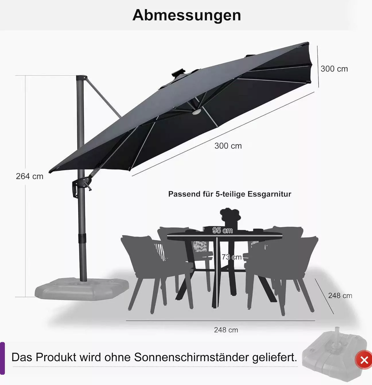 PURPLE LEAF Ampelschirm Quadratischer Alu Groß günstig online kaufen