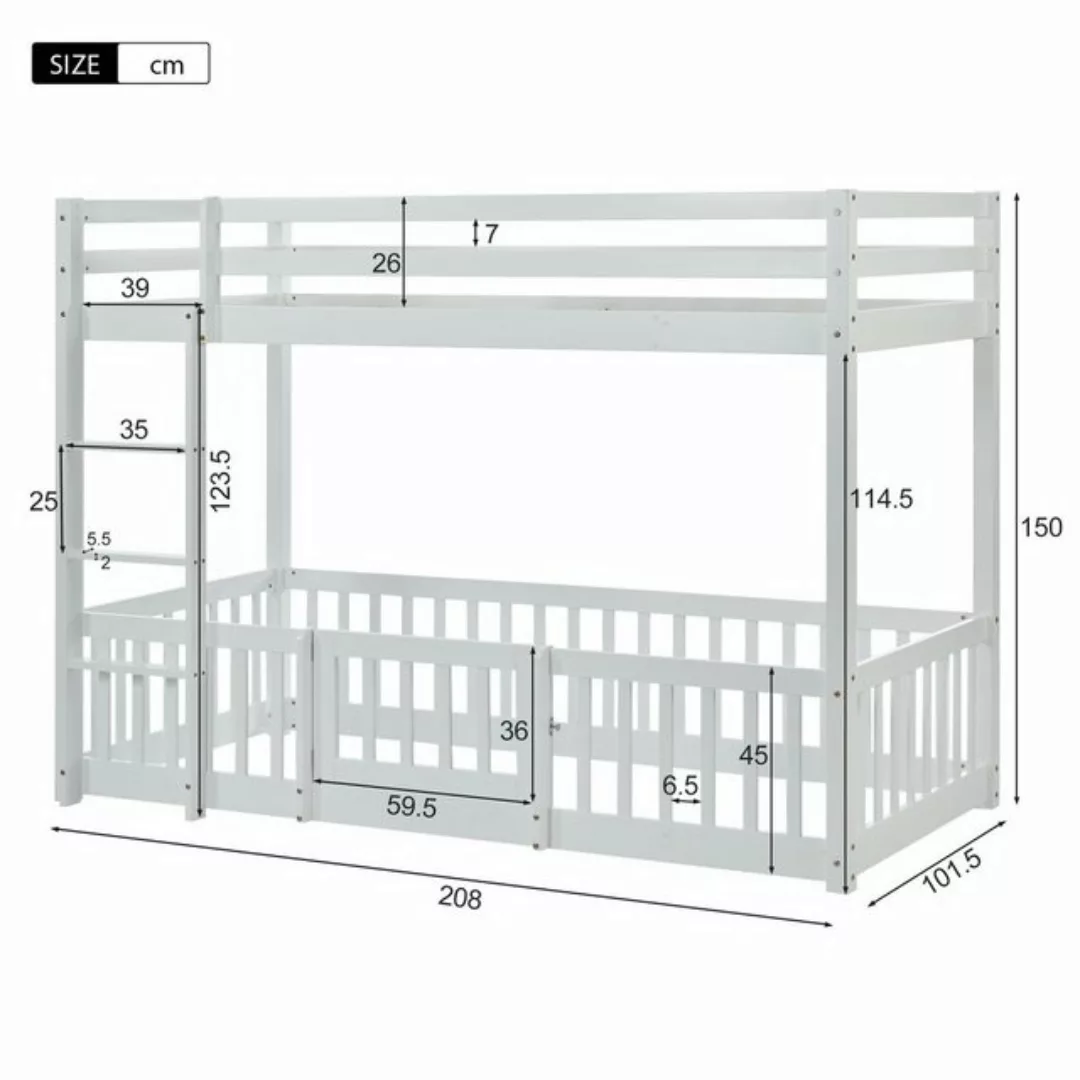 SOFTWEARY Etagenbett mit 2 Schlafgelegenheiten und Rollrost (90x200 cm), Ki günstig online kaufen