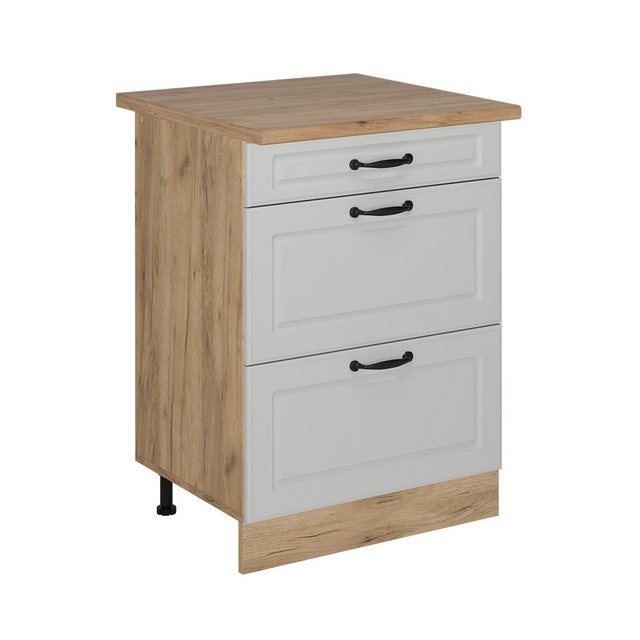 Vicco Unterschrank R-Line, Weiß Landhaus/Goldkraft Eiche, 60 cm mit Schubla günstig online kaufen