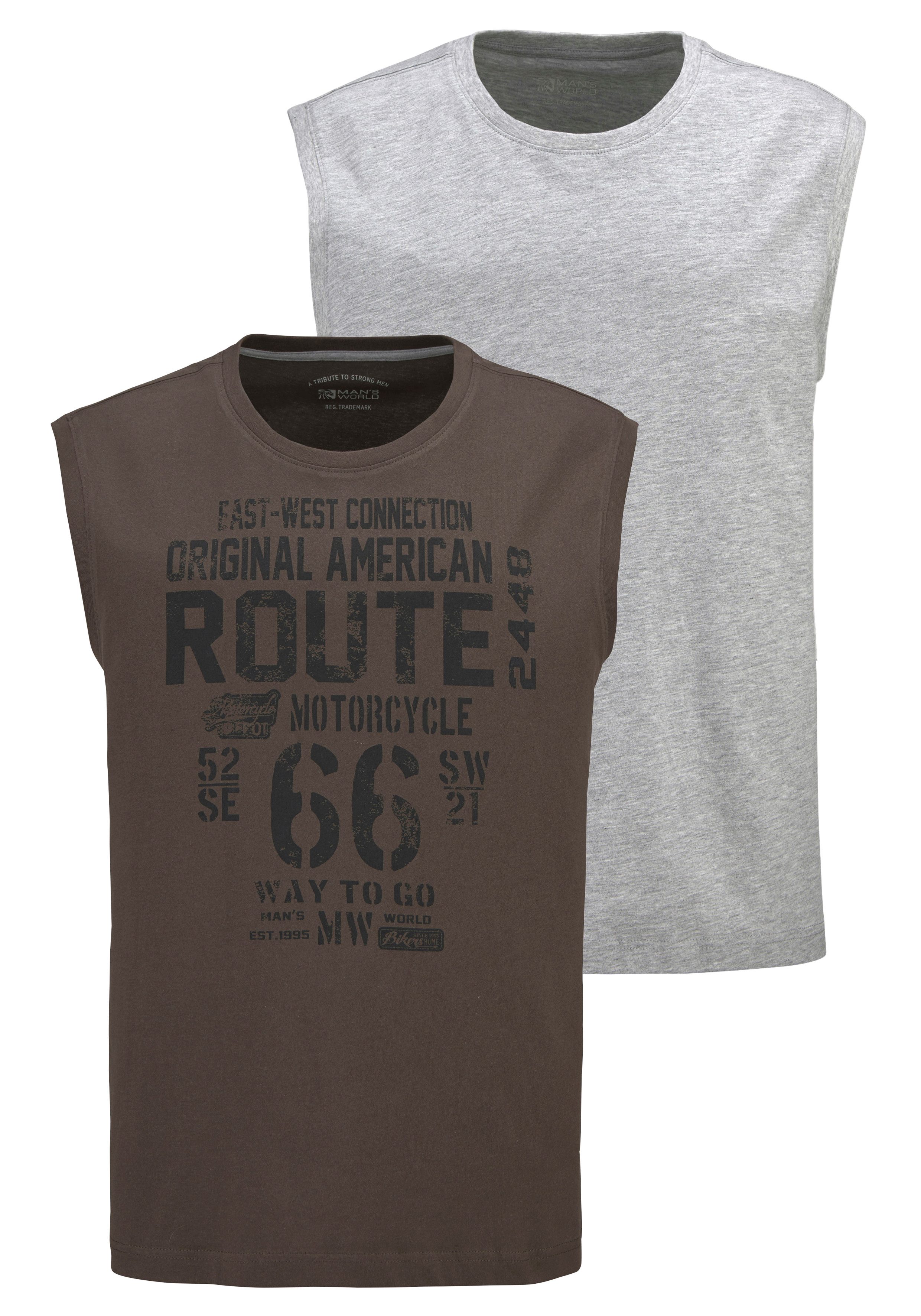 Mans World Muscleshirt, (2er-Pack), ärmellos, bedruckt, Rundhalsausschnitt, günstig online kaufen