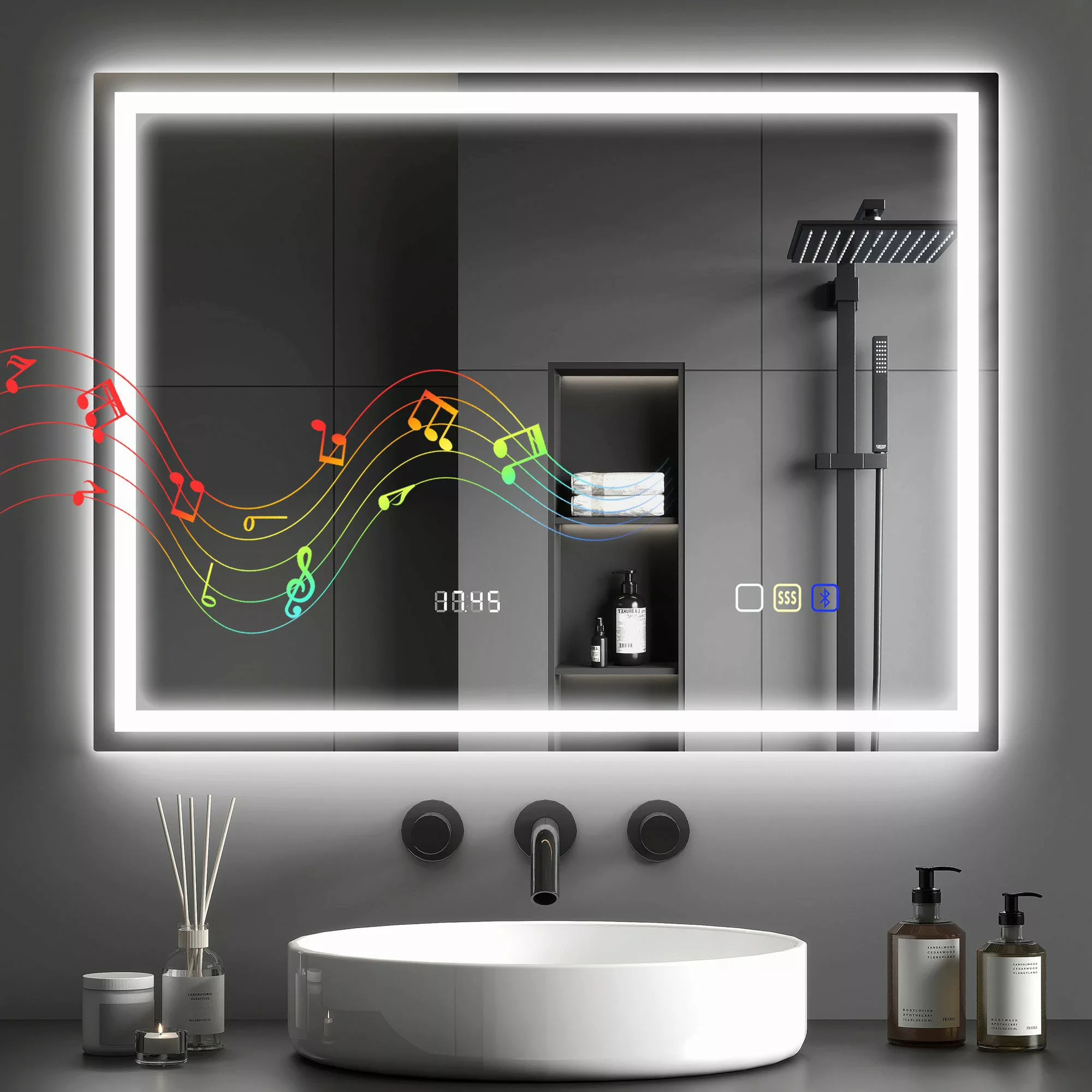 HOMCOM Badspiegel mit Bluetooth-Musikfunktion Memory-Funktion Uhr günstig online kaufen