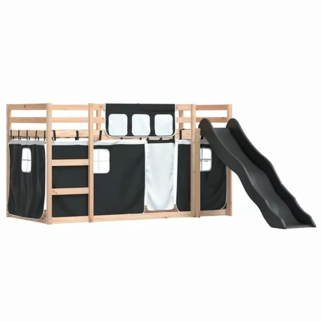 vidaXL Bett Etagenbett mit Rutsche und Gardinen Weiß und Schwarz 80x200 cm günstig online kaufen