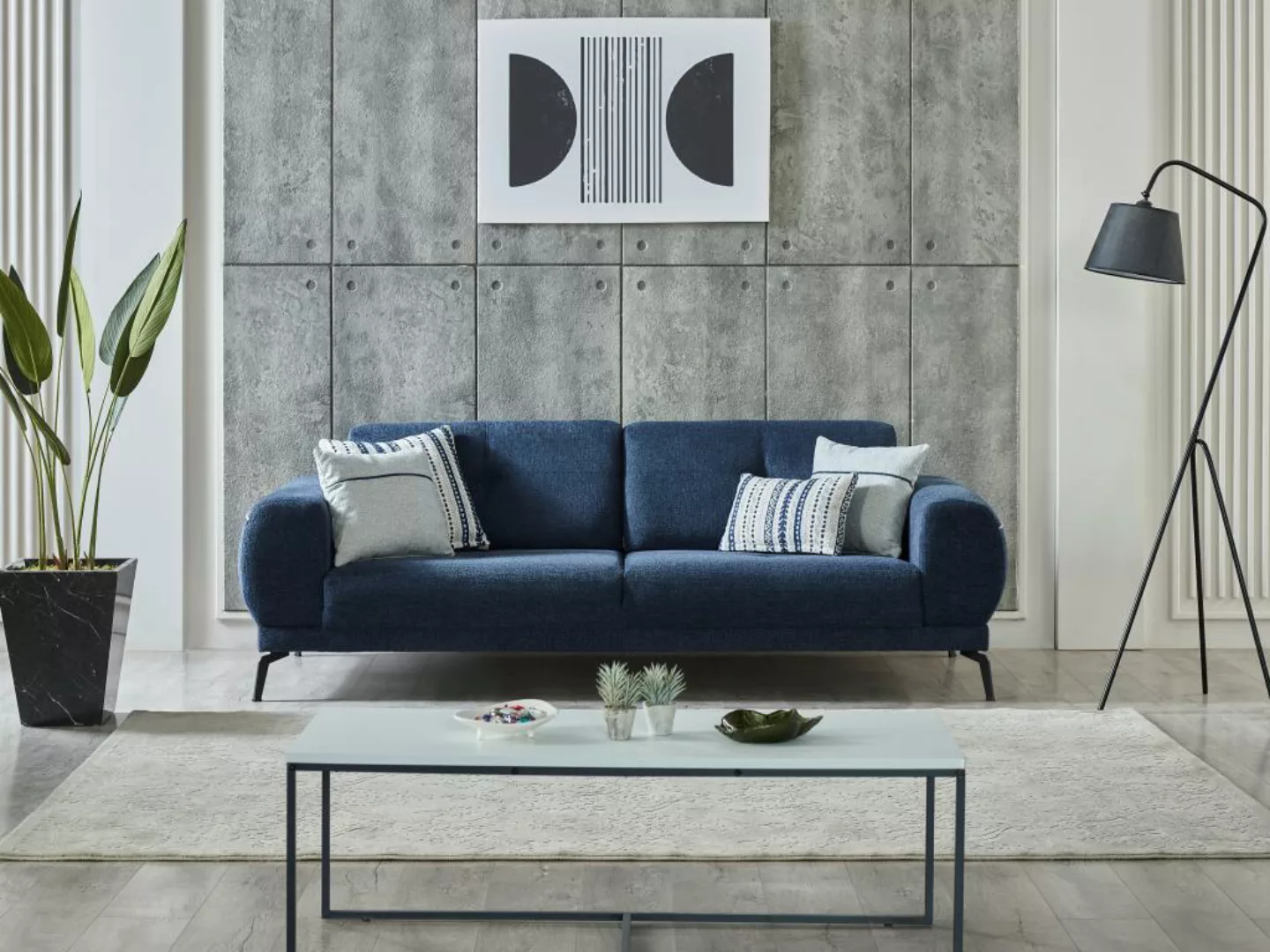 Sofa 3-Sitzer - Strukturstoff - Dunkelblau - LETINI von PASCAL MORABITO günstig online kaufen
