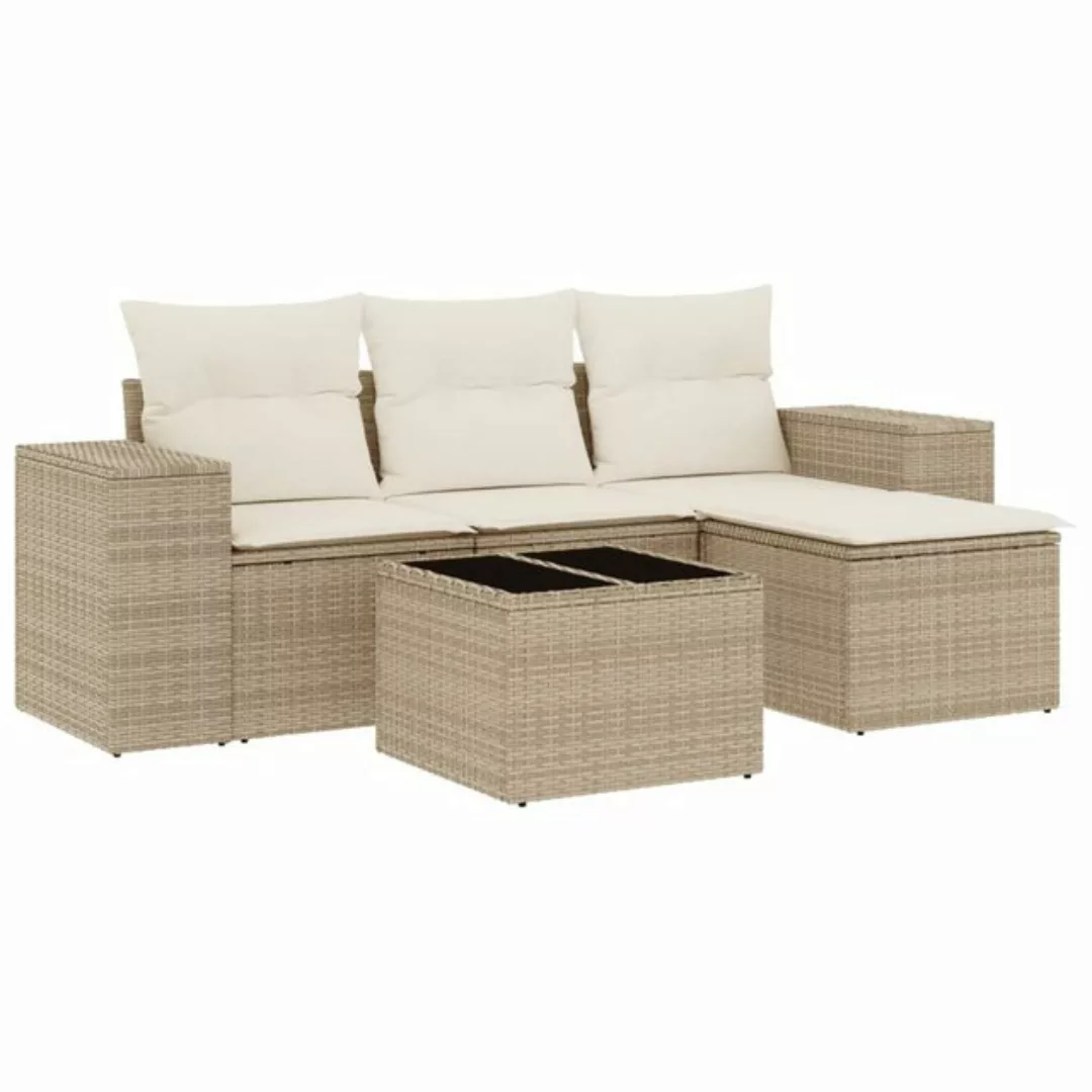 vidaXL Sofaelement 5-tlg. Garten-Sofagarnitur mit Kissen Beige Poly Rattan günstig online kaufen