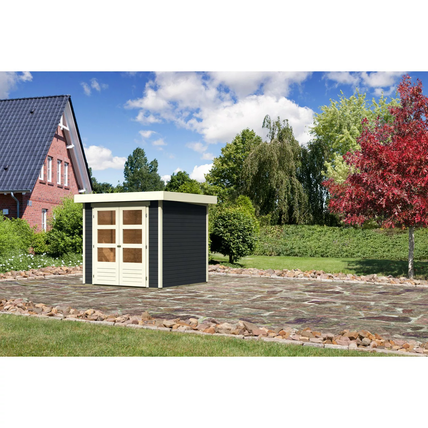 Karibu Gartenhaus/Gerätehaus Boras 2 Anthrazit 213 cm x 217 cm günstig online kaufen