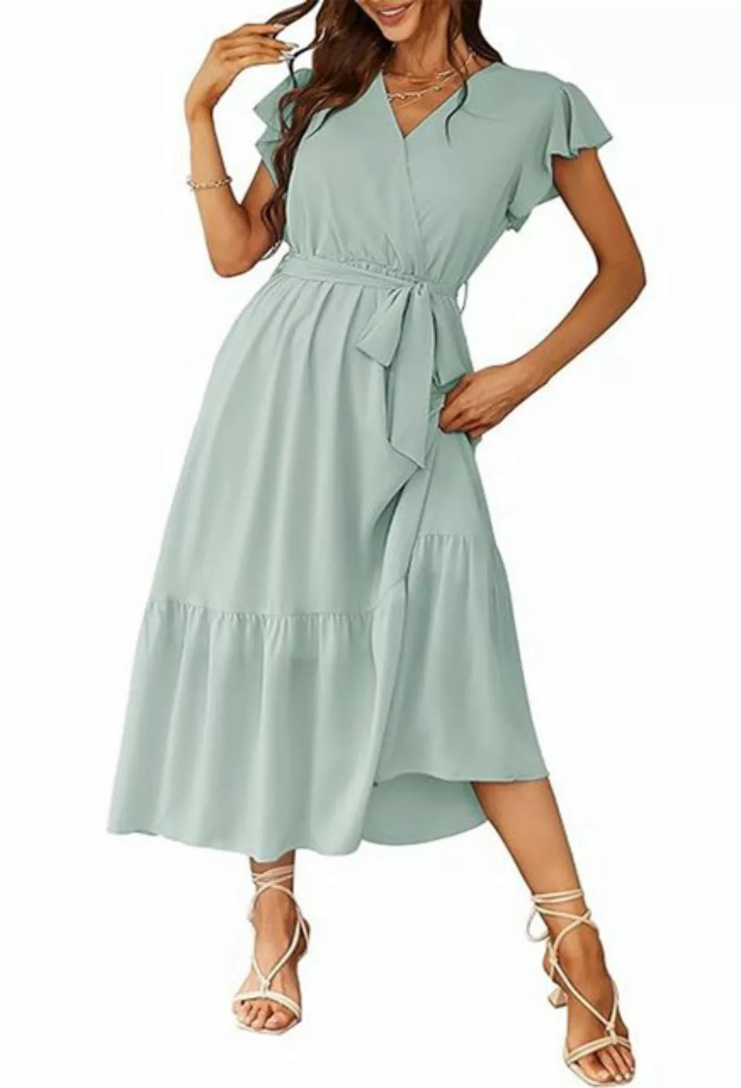 SEGUEN Strandkleid Elegantes, kurzärmeliges, langes Sommerkleid mit V-Aussc günstig online kaufen