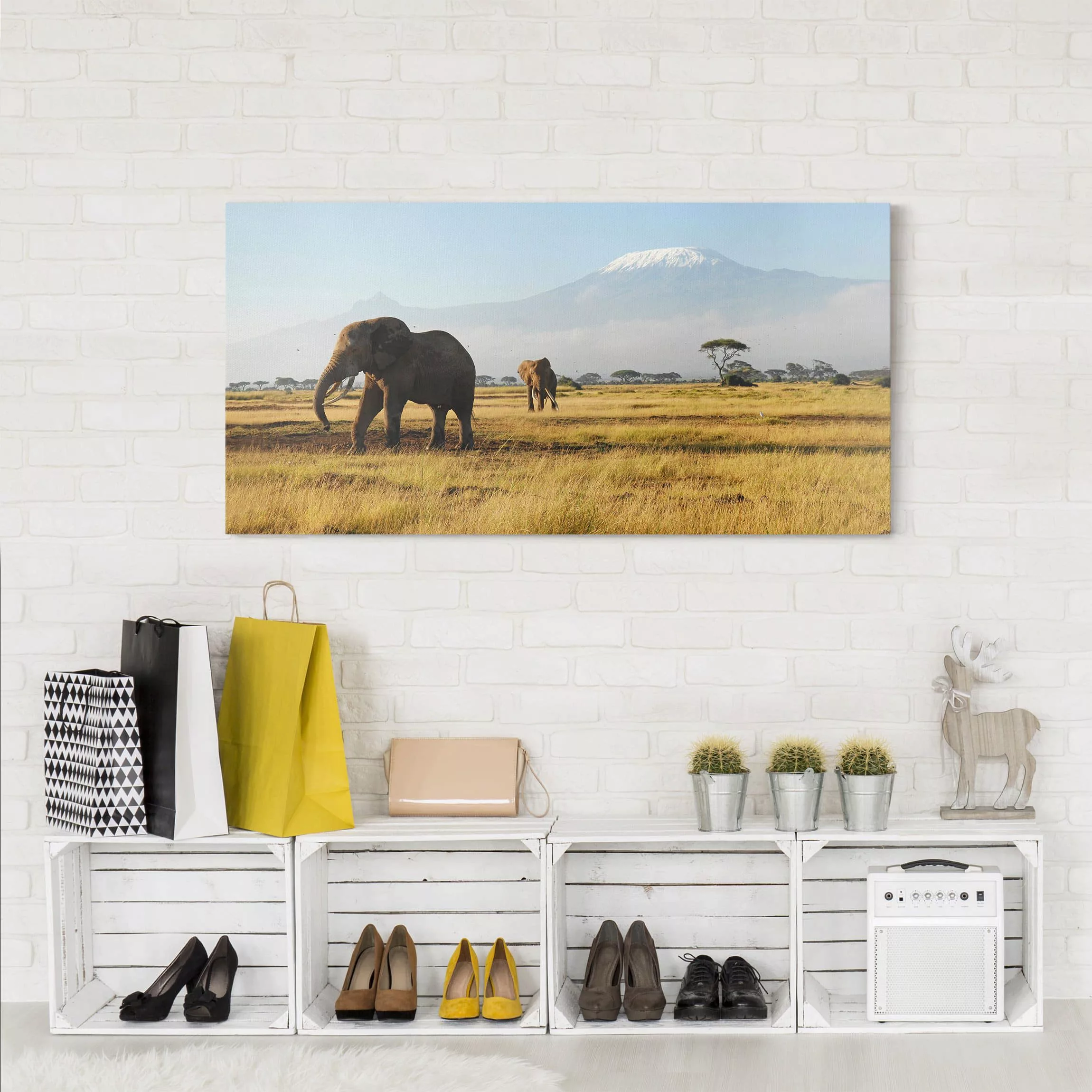 Leinwandbild Afrika - Panorama Elefanten vor dem Kilimanjaro in Kenya günstig online kaufen