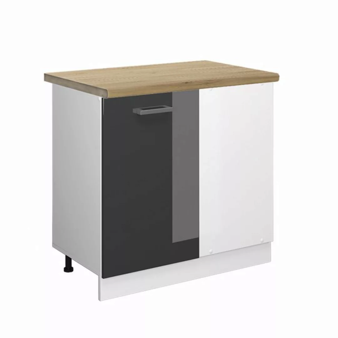 Vicco Eckunterschrank R-Line, Anthrazit Hochglanz/Weiß, 86 cm, AP Eiche günstig online kaufen