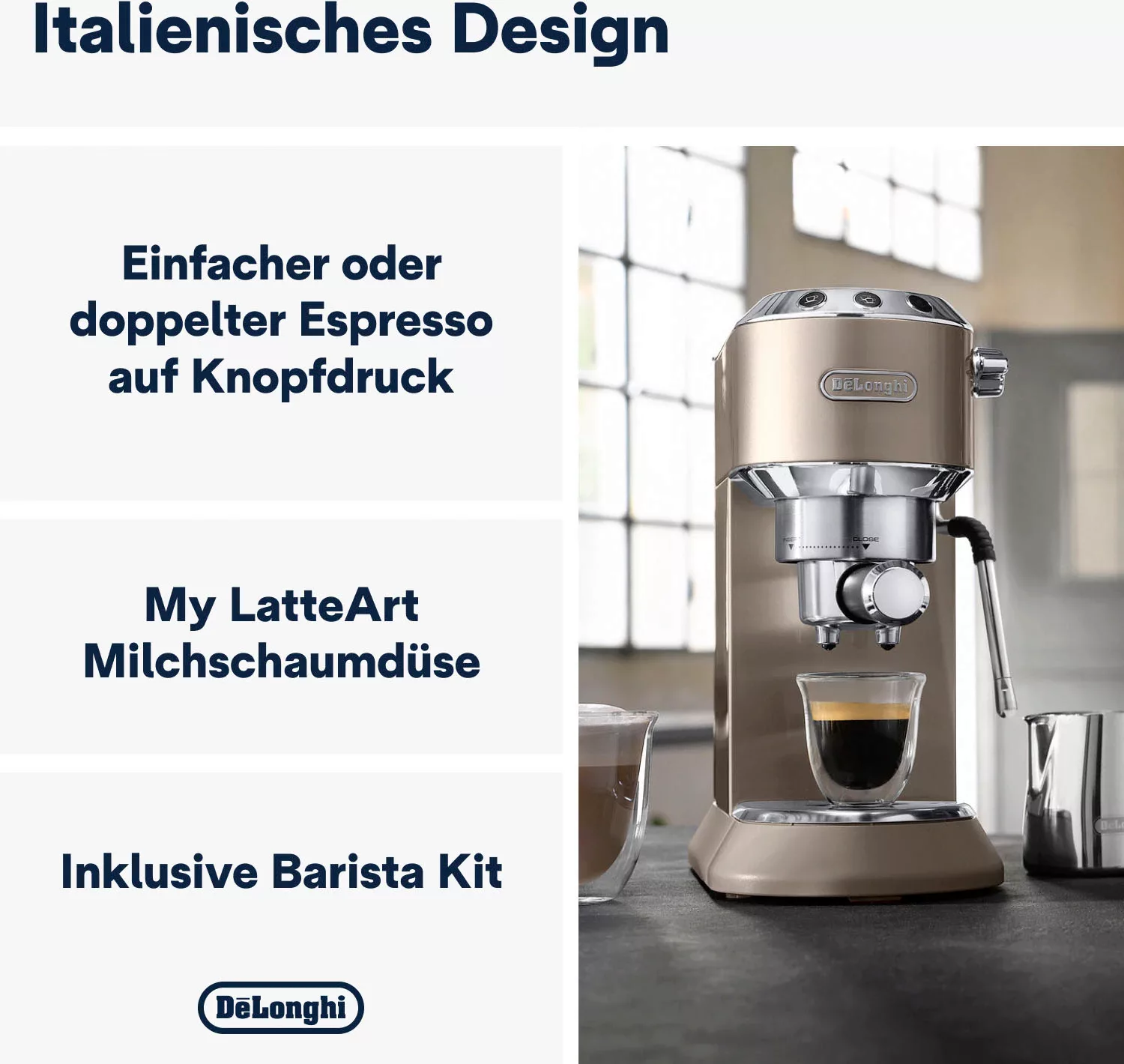 De'Longhi Espressomaschine »Dedica Arte EC885.BG«, Siebträger, Farbe: beige günstig online kaufen