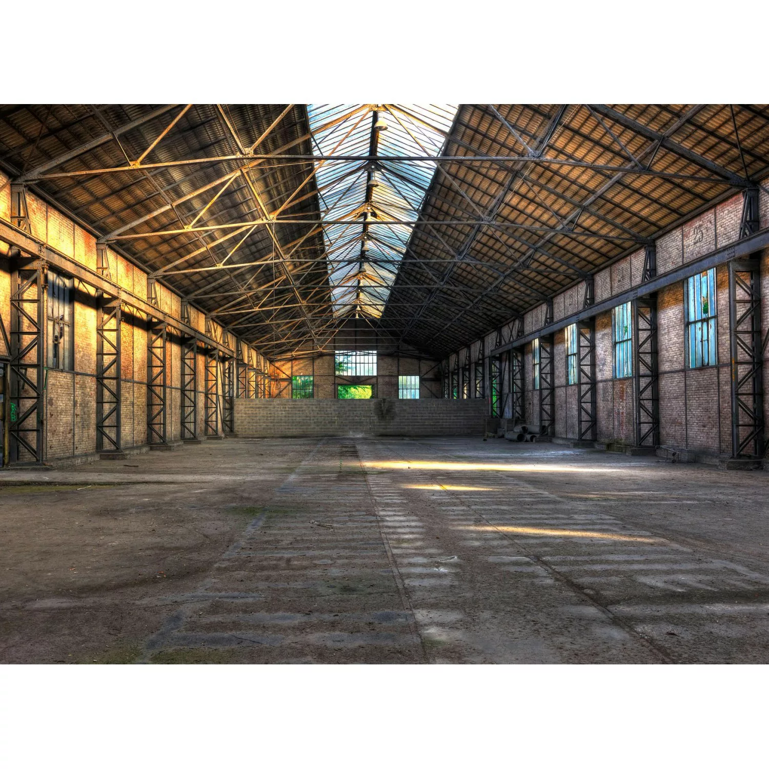 Fototapete Industrial Halle Grau Gelb 3,50 m x 2,55 m FSC® günstig online kaufen