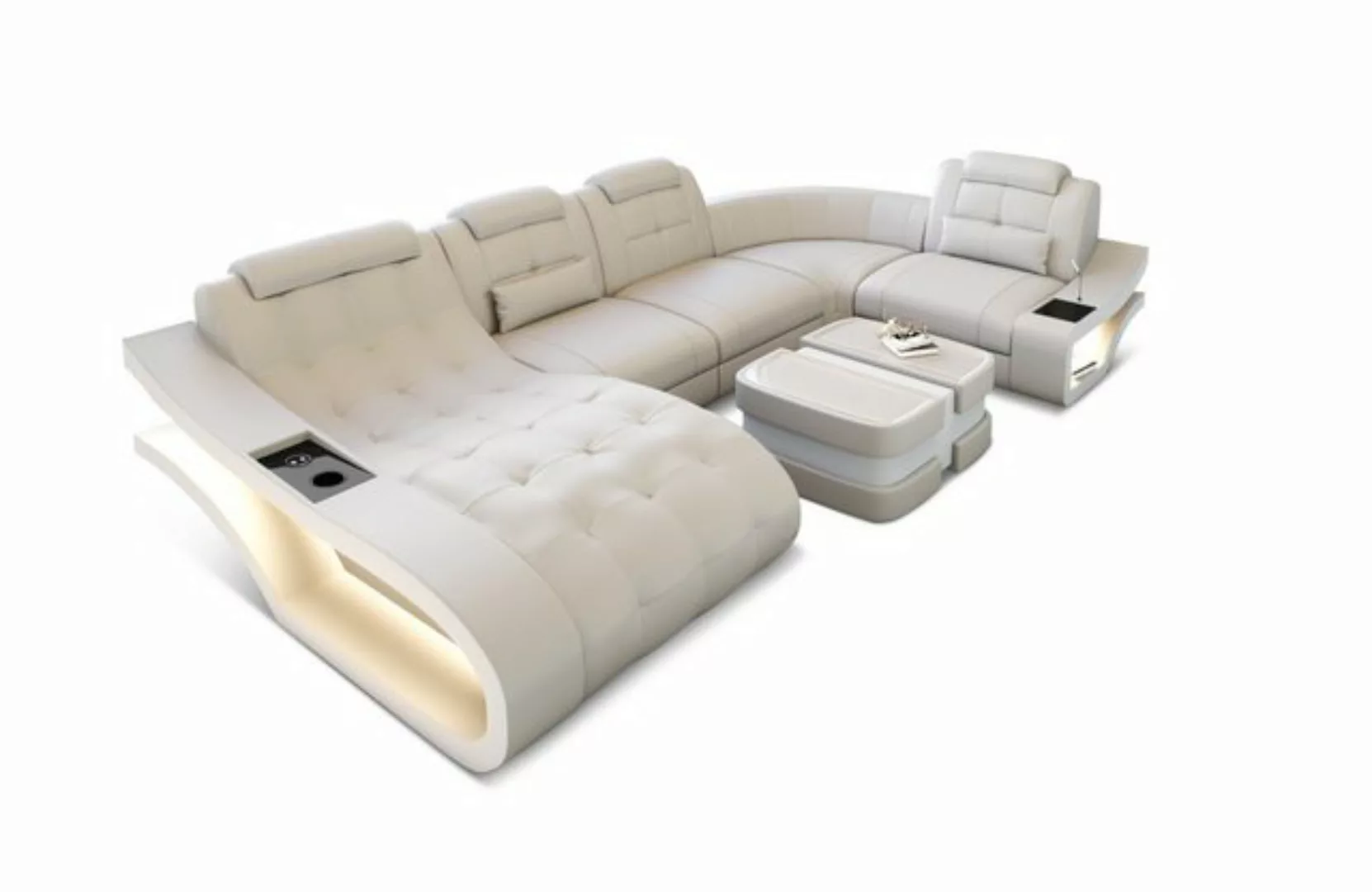 Sofa Dreams Wohnlandschaft Ledersofa Leder Couch Elegante U-Form Ledercouch günstig online kaufen