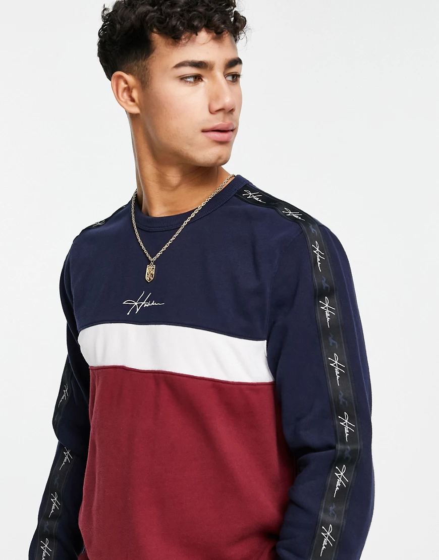 Hollister – Sweatshirt mit Rundhalsausschnitt, Logostreifen und Farbblockde günstig online kaufen