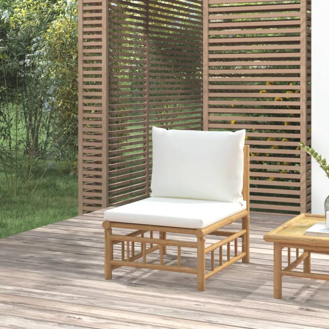 Vidaxl Garten-mittelsofa Mit Cremeweißen Kissen Bambus günstig online kaufen