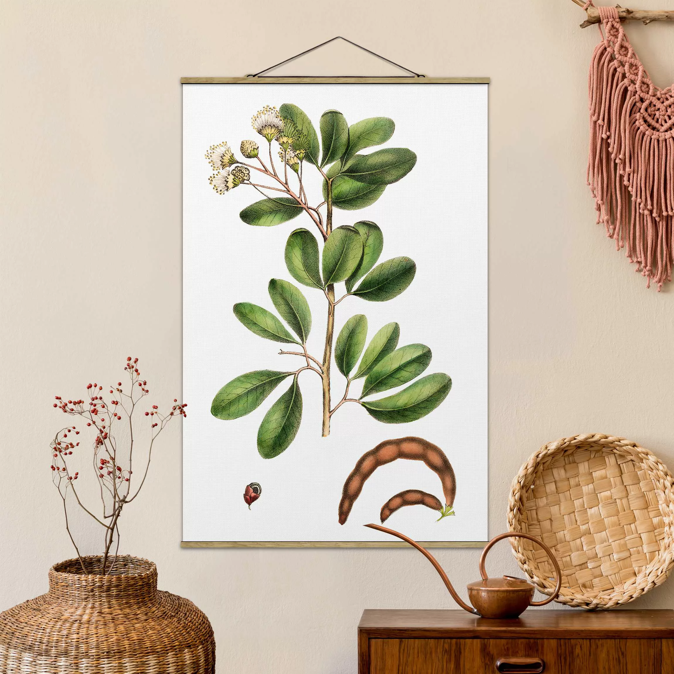 Stoffbild Blumen mit Posterleisten - Hochformat Laubwerk mit Blüten III günstig online kaufen
