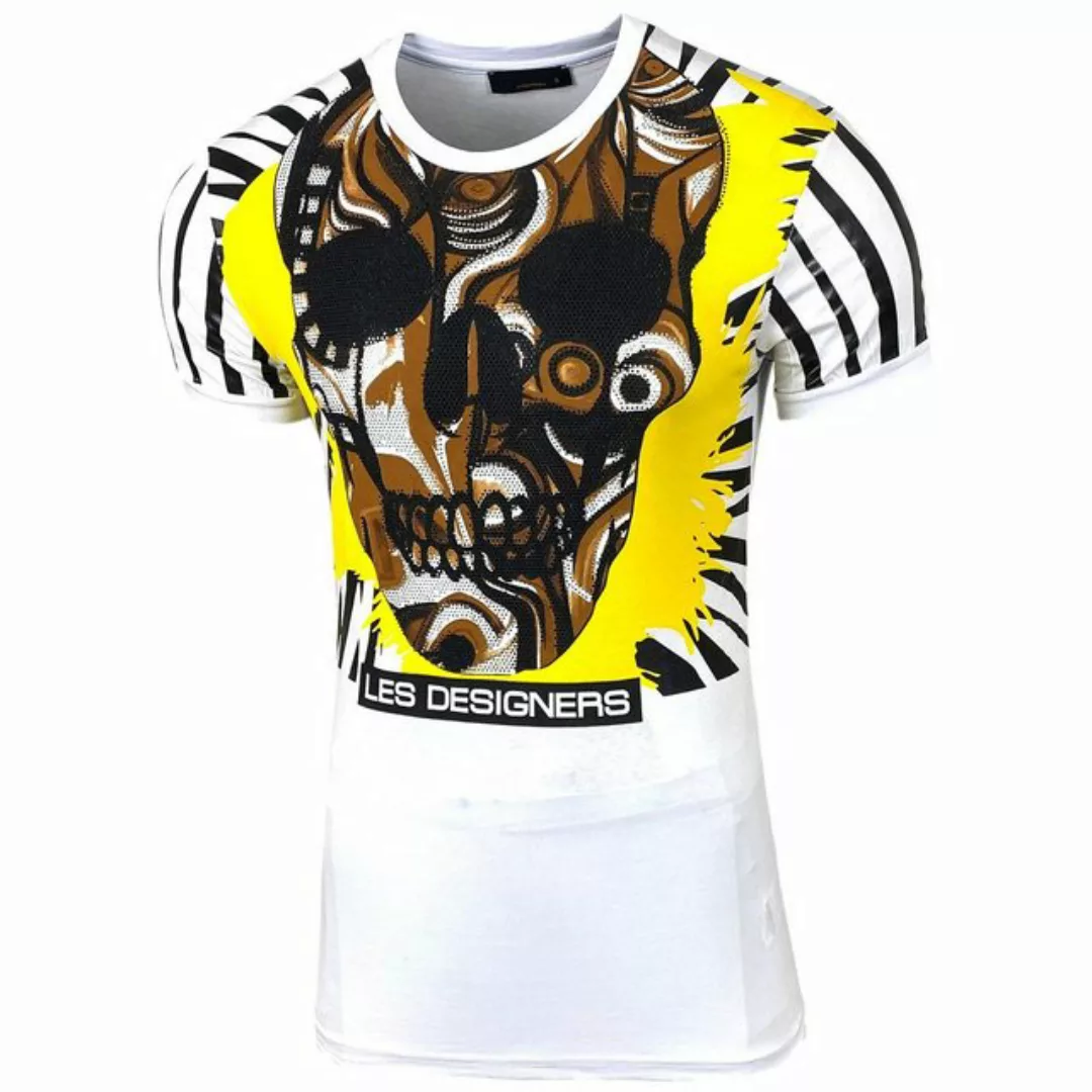Baxboy T-Shirt Baxboy Herren Totenkopf Kurzarm T-Shirt mit Strass Steinen D günstig online kaufen