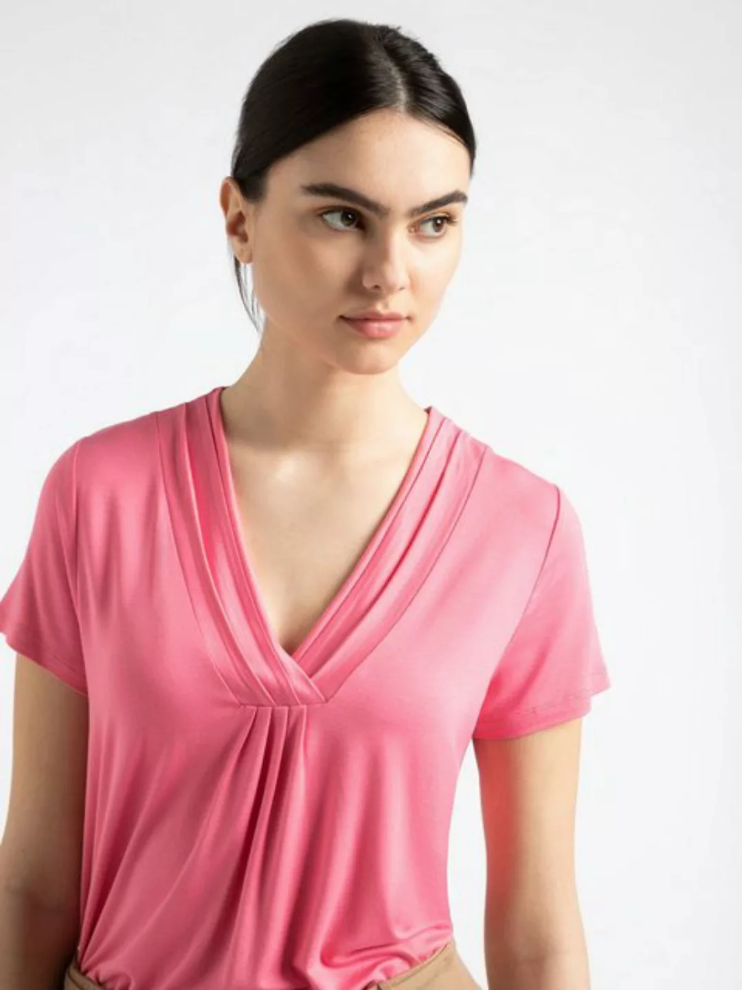 T-Shirt mit V-Ausschnitt, sorbet pink, Sommer-Kollektion günstig online kaufen