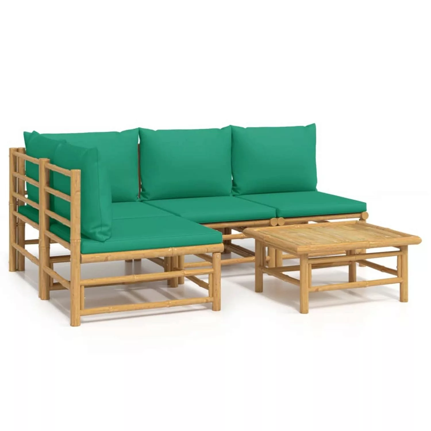 Vidaxl 5-tlg. Garten-lounge-set Mit Grünen Kissen Bambus günstig online kaufen