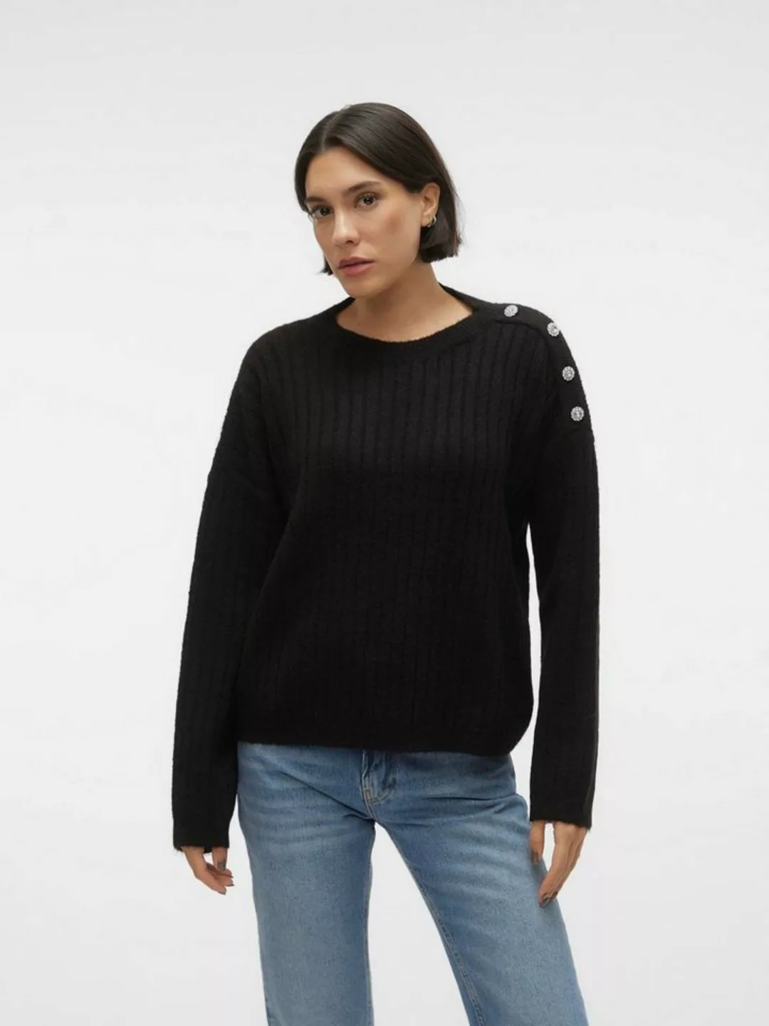 Vero Moda Rundhalspullover VMELYA LS O-NECK BUTTON PULLOVER GA BOO günstig online kaufen