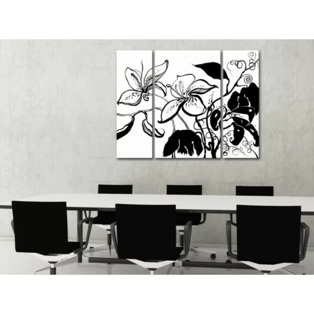 Wandbild Gedruckte Blumen - schwarz-weiße, florale, minimalistische Komposi günstig online kaufen