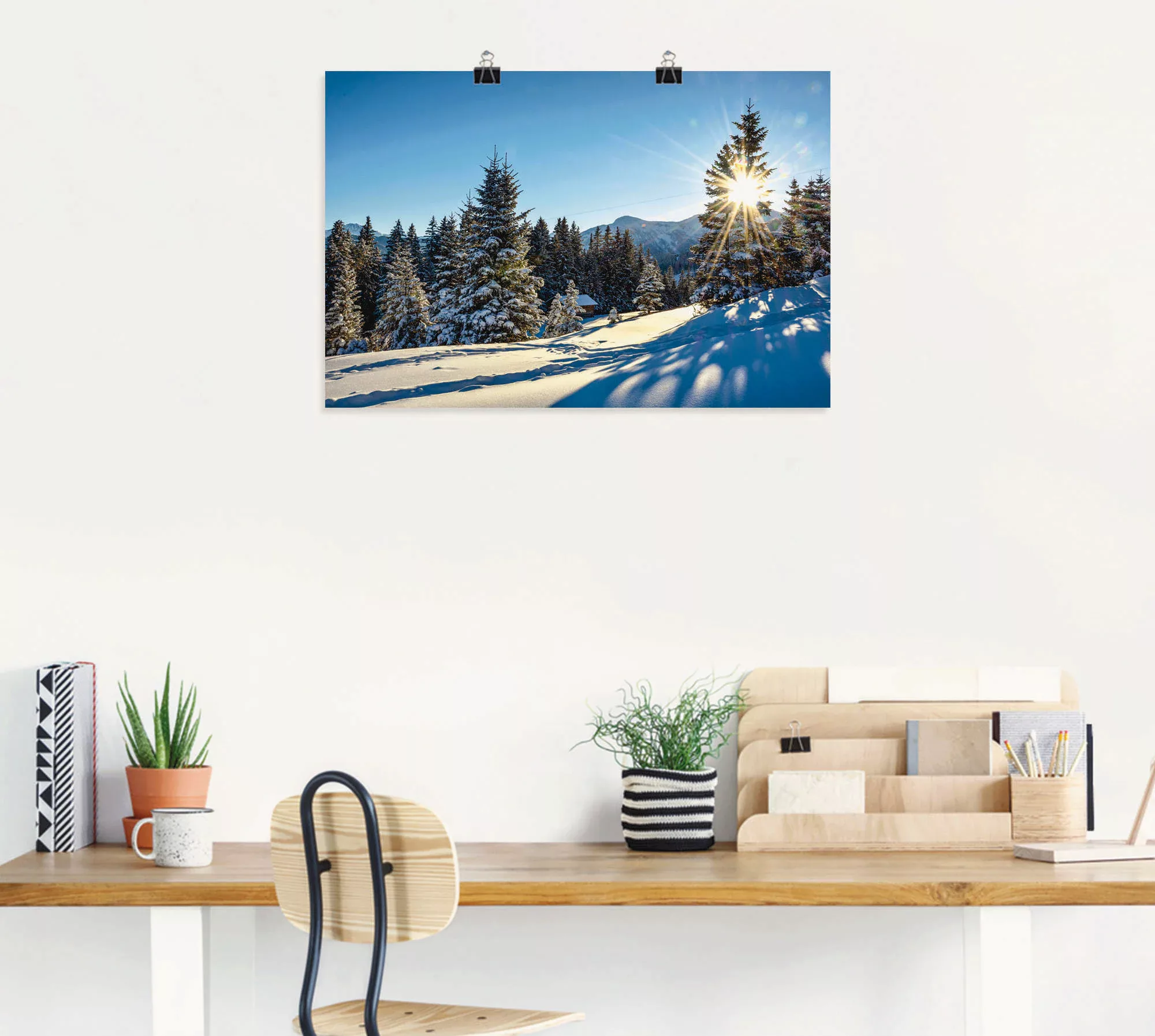 Artland Poster "Winterlandschaft mit Sonnenstern", Berge, (1 St.), als Alub günstig online kaufen