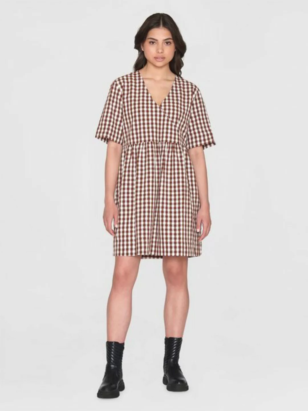 KnowledgeCotton Apparel Sommerkleid Cross Over A-Shape Seersucker Checkered günstig online kaufen
