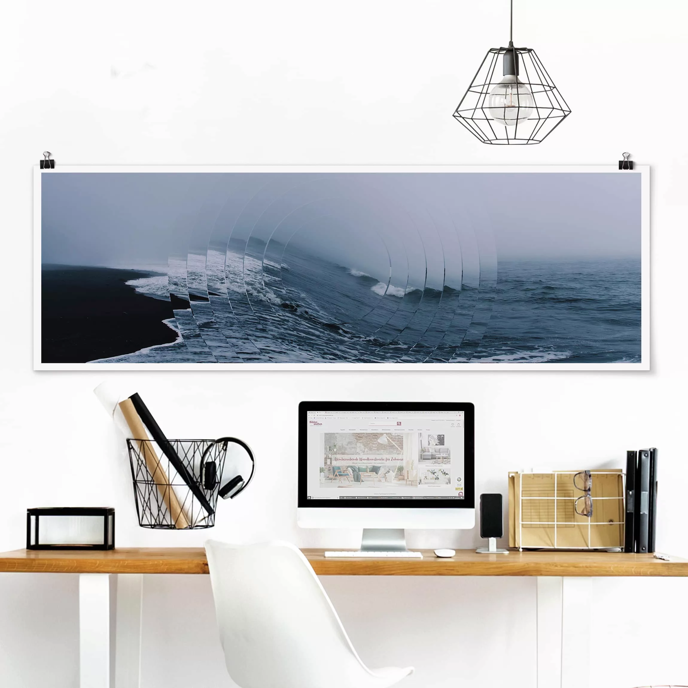 Panorama Poster Geometrie trifft Welle günstig online kaufen