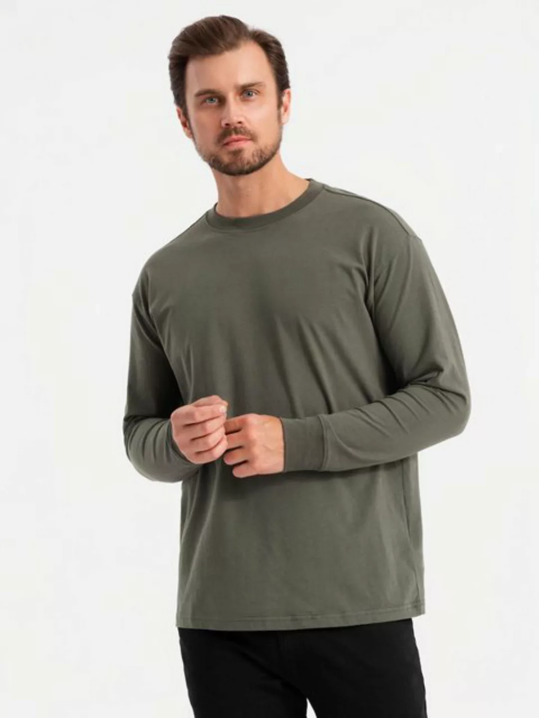 OMBRE Longsleeve Herren-Langarmshirt LOOSE FIT aus Baumwolle mit Rundhalsau günstig online kaufen