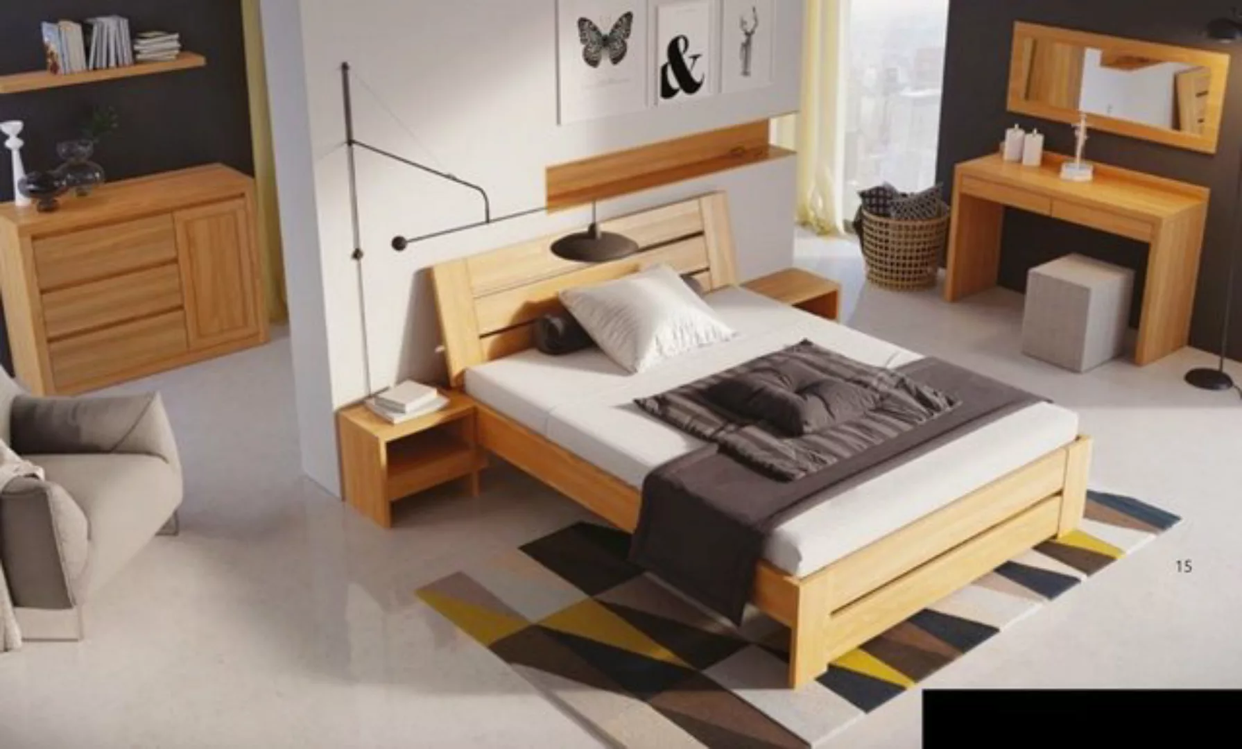 JVmoebel Massivholzbett, Holzbett Echtes Betten Schlafzimmer Hotel Stil Mas günstig online kaufen