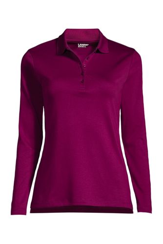 Supima-Poloshirt mit langen Ärmeln, Damen, Größe: M Normal, Lila, Baumwolle günstig online kaufen