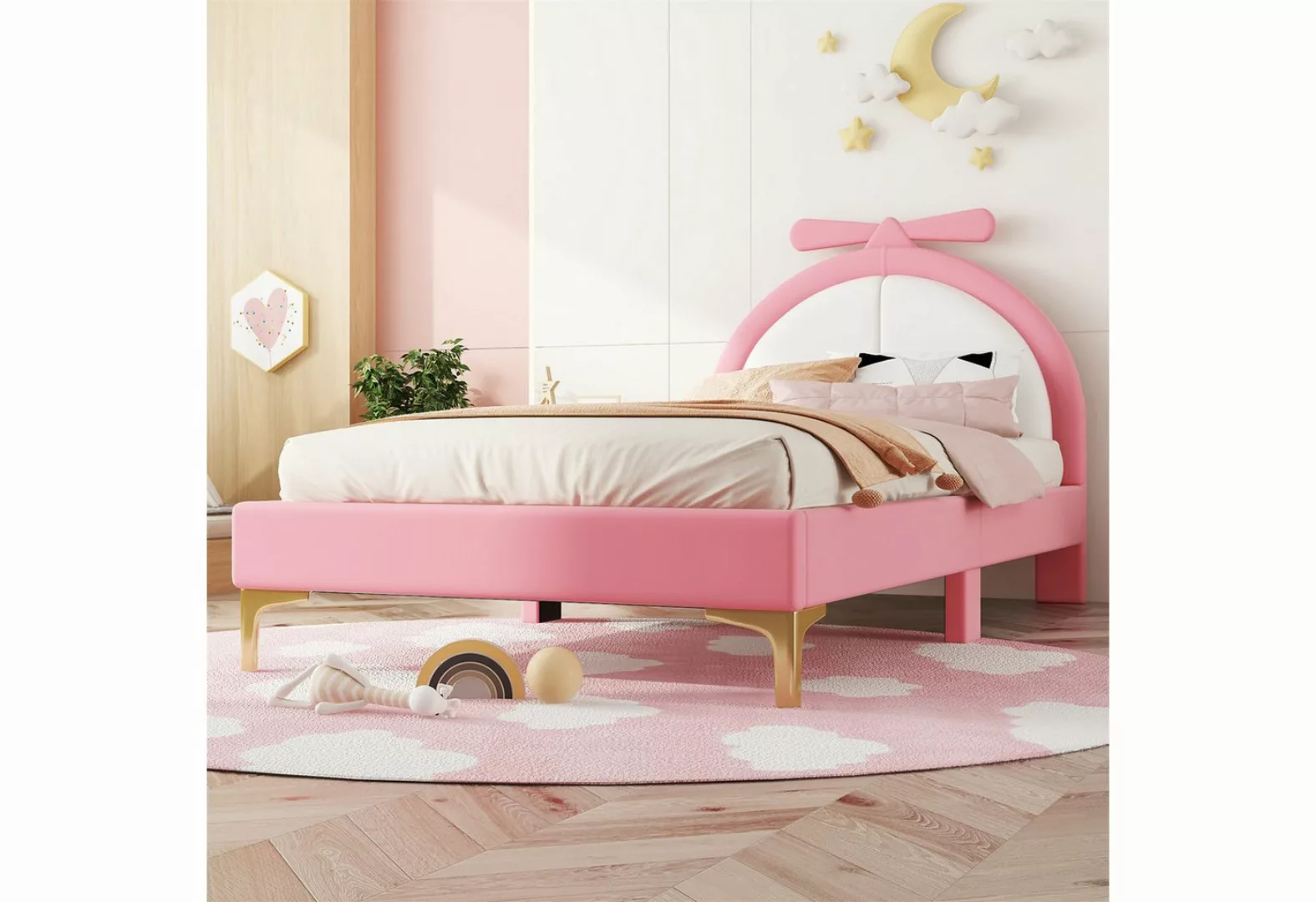 autolock Kinderbett 90*200cm gepolstertes Bett, rosa Look, stilvoll und ein günstig online kaufen