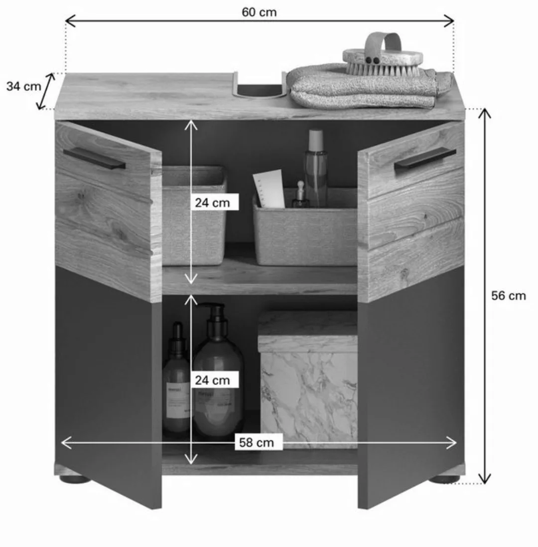 Inn.Furn Waschbeckenunterschrank Tomaso (Waschtischunterschrank Eiche und g günstig online kaufen