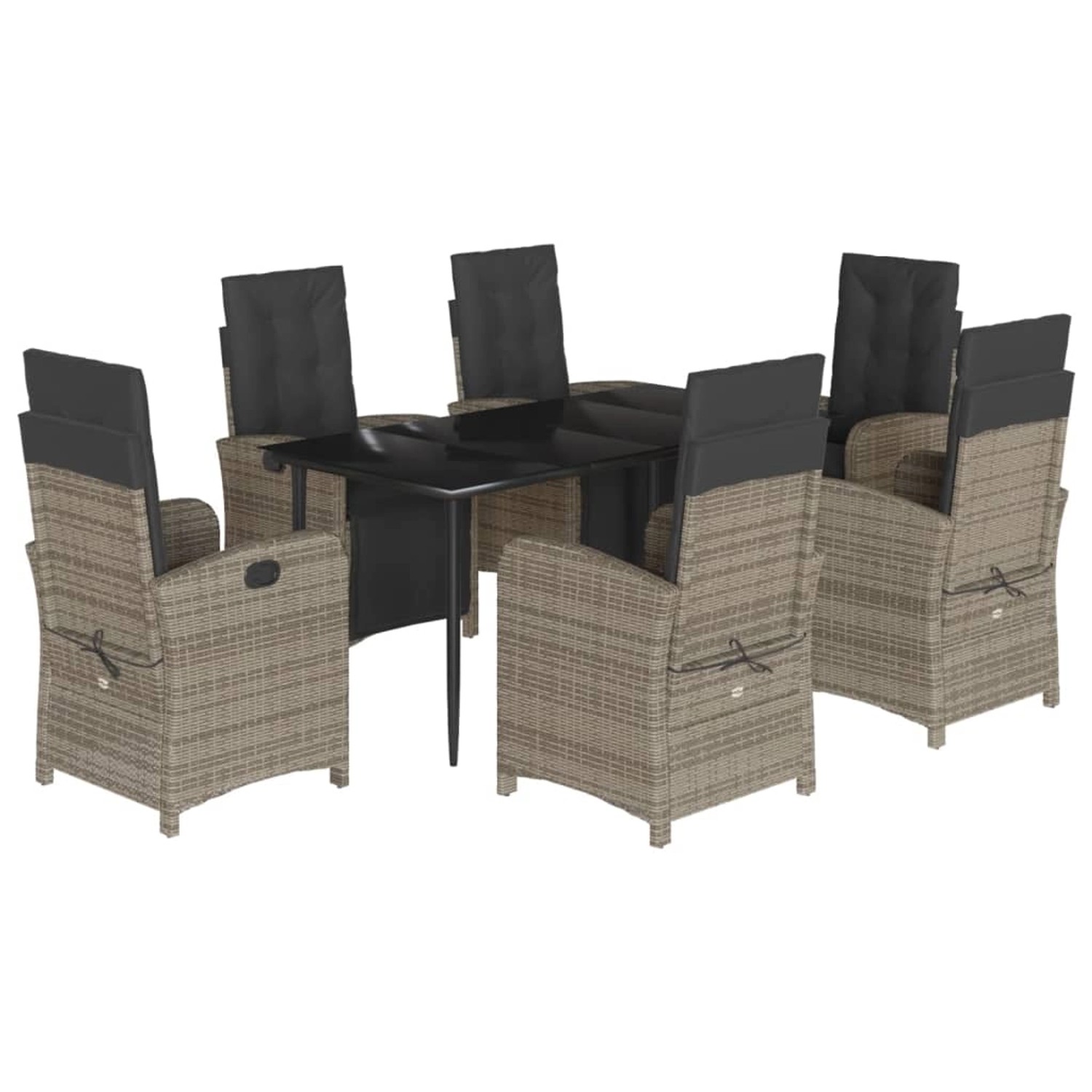 vidaXL 7-Tlg Garten-Essgruppe mit Kissen Grau Poly Rattan 3212560 günstig online kaufen