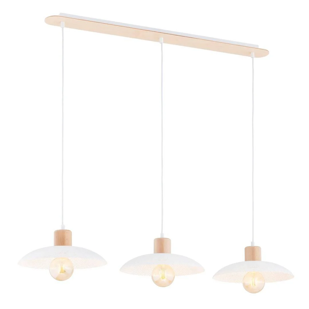 Hängeleuchte Kobe, dreiflammig, Stahl, Holz, weiß günstig online kaufen