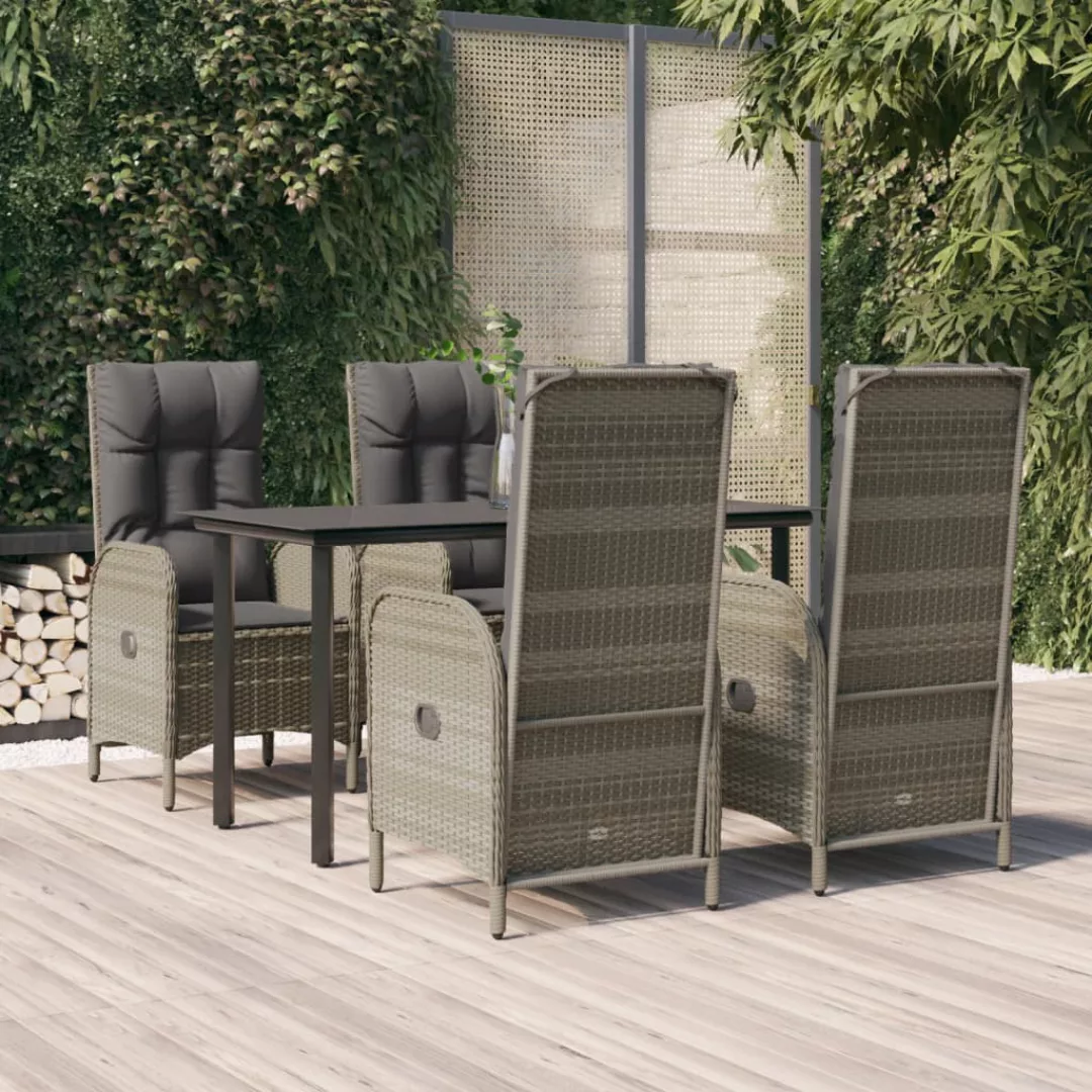 Vidaxl 5-tlg. Garten-essgruppe Mit Kissen Schwarz Und Grau Poly Rattan günstig online kaufen