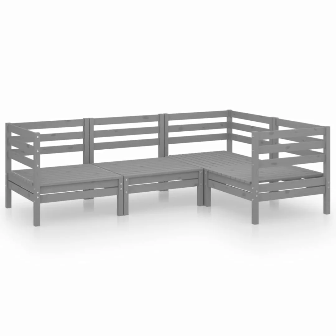 4-tlg. Garten-lounge-set Massivholz Kiefer Grau günstig online kaufen