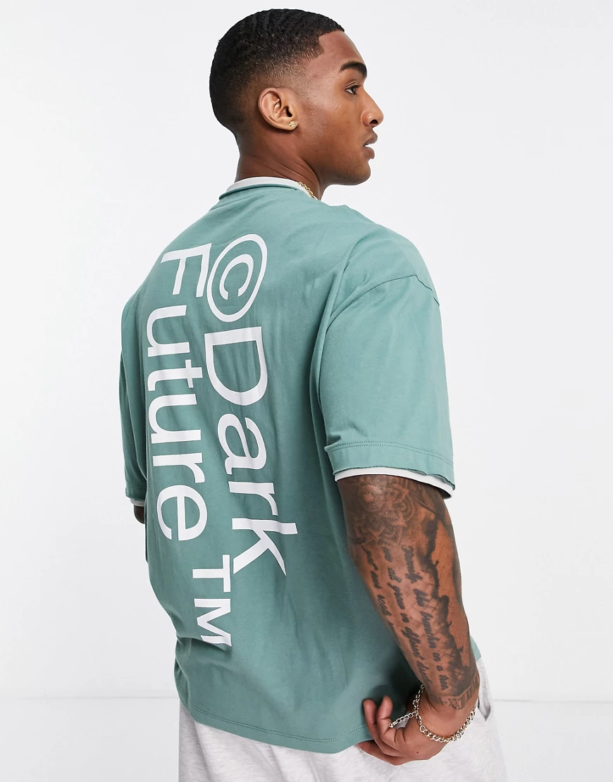 ASOS – Dark Future – Oversize-T-Shirt in Blaugrün mit doppelt unverarbeitet günstig online kaufen
