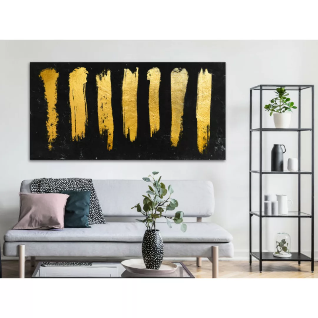 Leinwandbild Goldene Pinselstriche - moderne Abstraktion auf schwarzem Hint günstig online kaufen