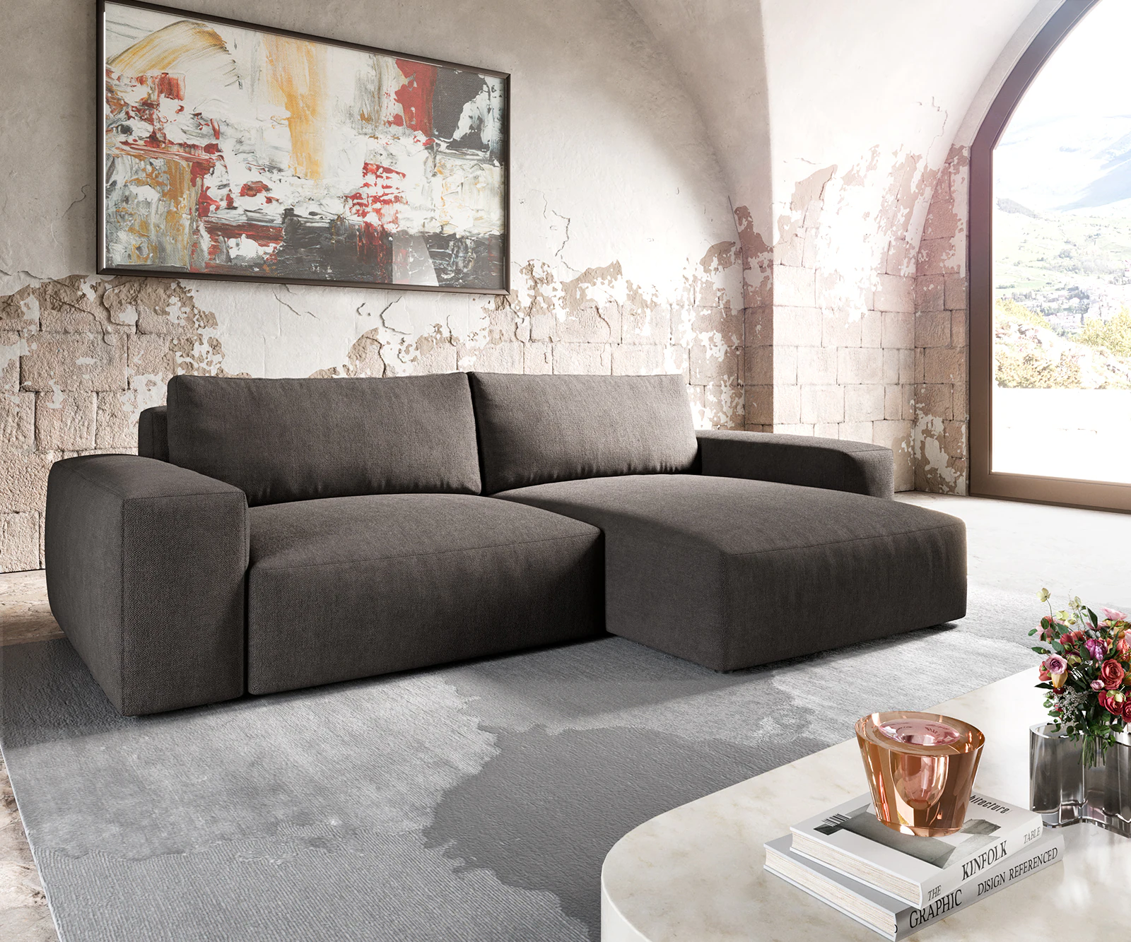 DELIFE Ecksofa Lanzo, XL Mikrofaser Khakibraun 270x180 cm Recamiere variabe günstig online kaufen