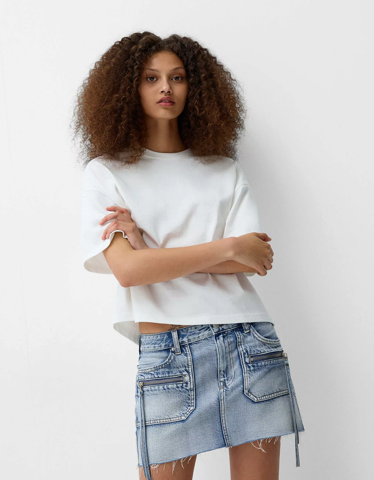 Bershka Mini-Denimrock Mit Bändern Damen 34 Ausgewaschenes Blau günstig online kaufen